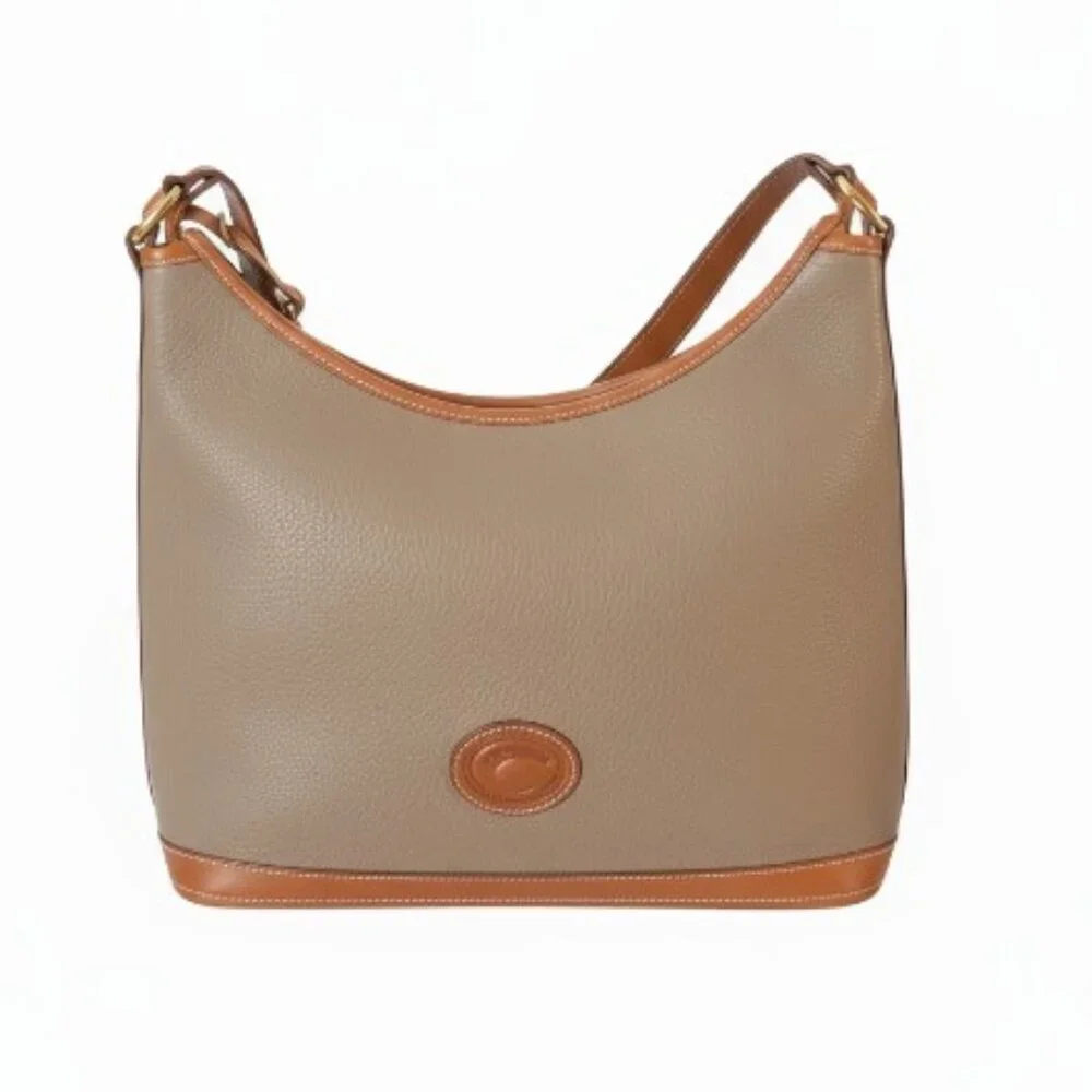 Dooney & Bourke Hobo Shoulder Bag Vintage Light/Med Taupe Pebbled Leather EUC